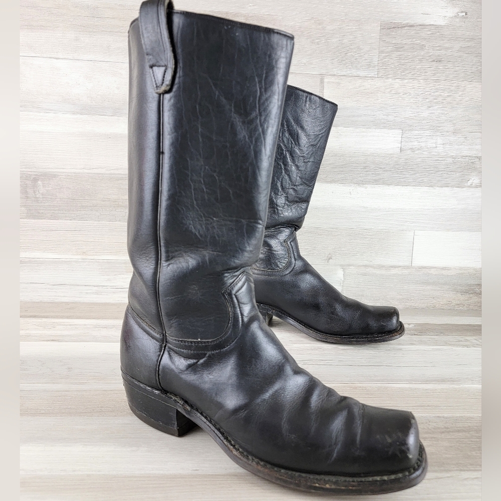 Black Cowboy Western Boots with Smooth Leather